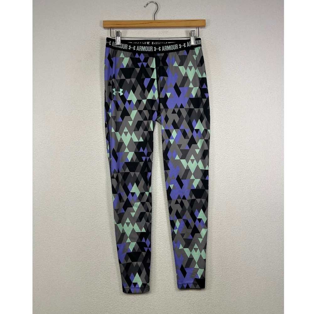 Athletic Under Armour Kids Large Purple‎ Mint Geometric HeatGear Leggings